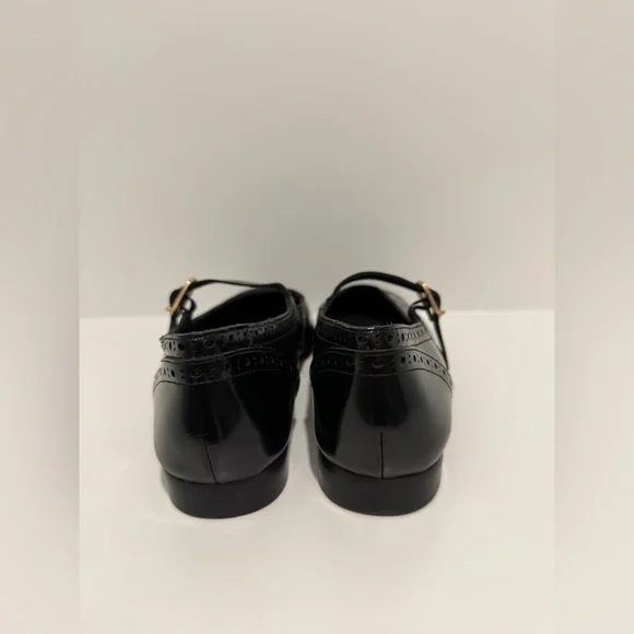 J. Crew Wing Tip Mary Jane Ballet Flats Black Spazzolato Leather size 9 CH271 - Picture 7 of 9